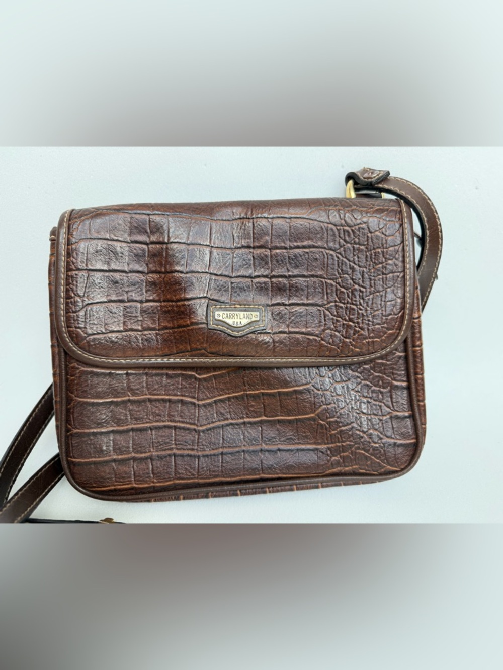 Vintage Carryland USA Brown Croc-Embossed Structured Shoulder Bag / Crossbody